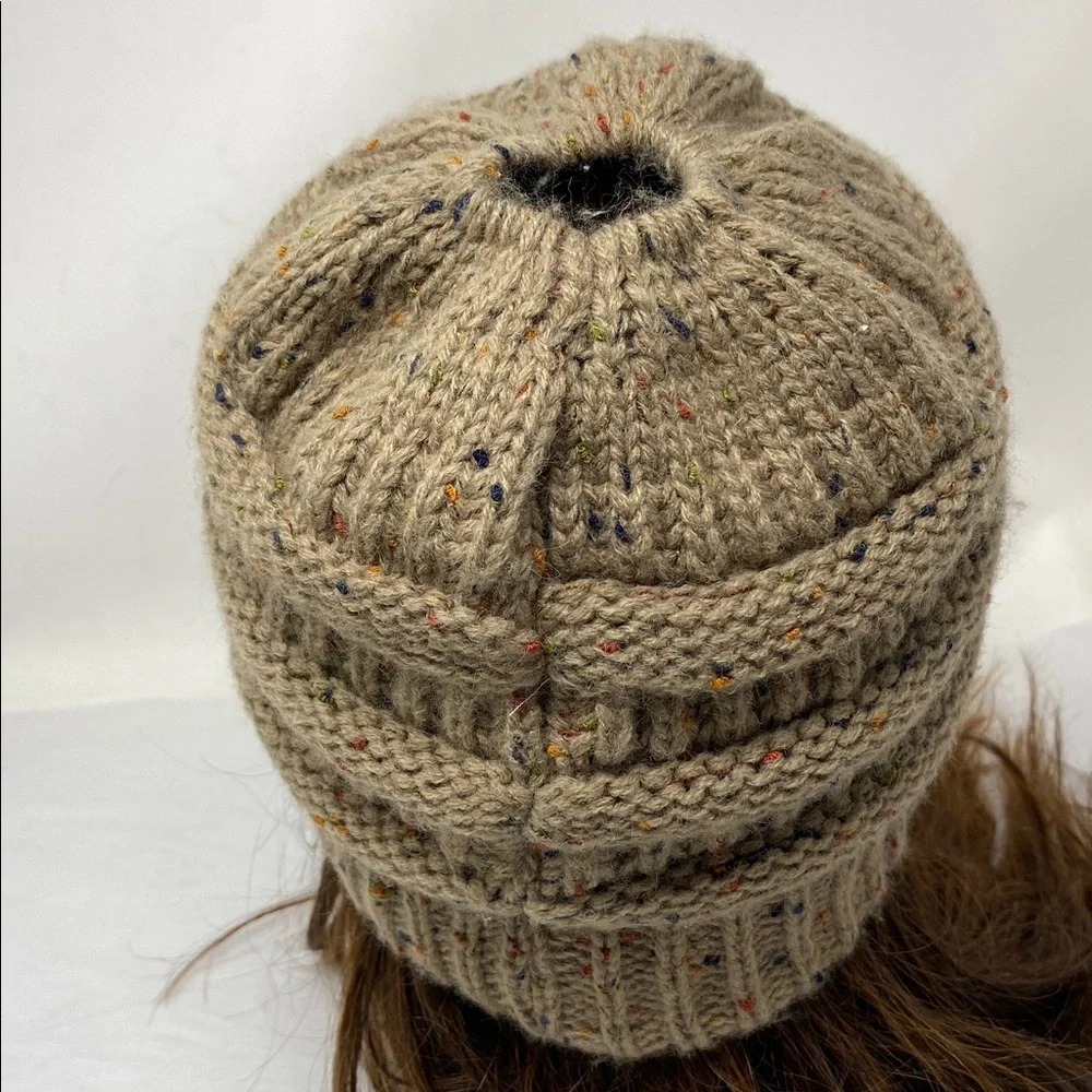 C.C Messy Bun Beanie Tail Chunky Knit Stretch Confetti Ponytail Beanie